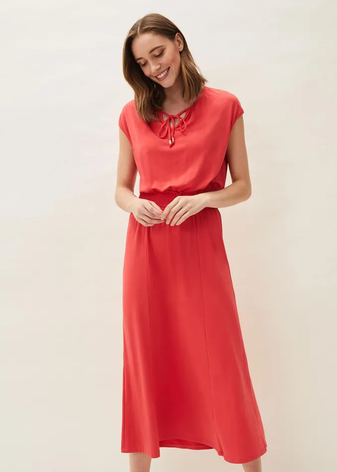 Women Phase Eight Day Dresses Kiera Jersey Shirred Waist Midi Dress Pout