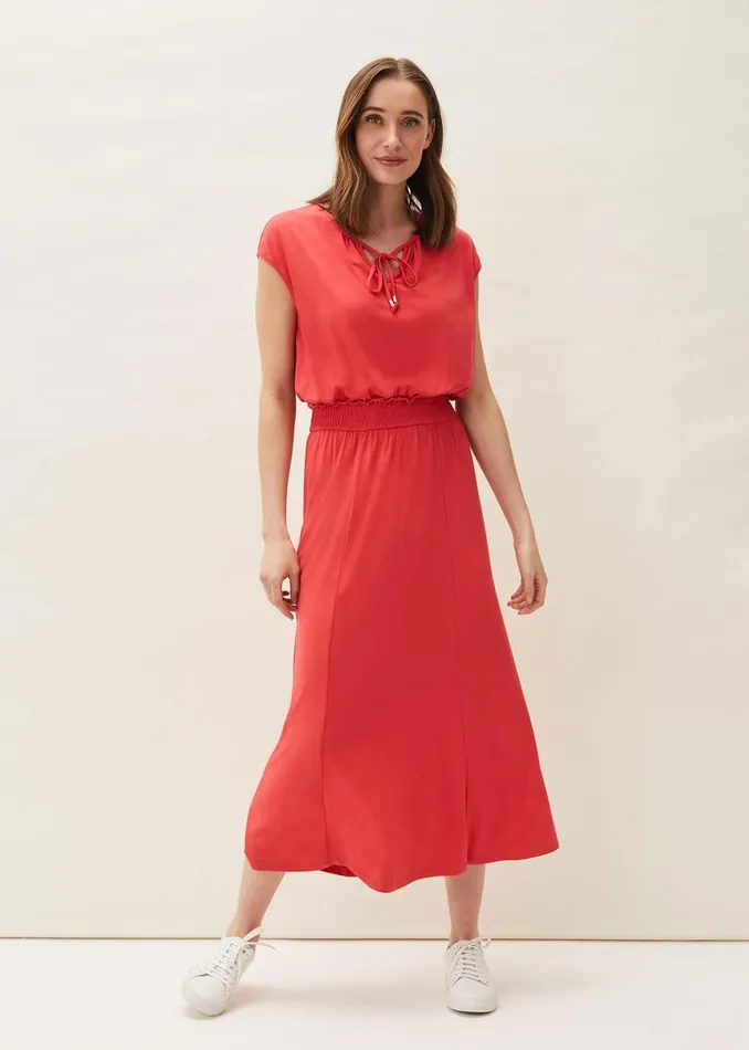 Women Phase Eight Day Dresses Kiera Jersey Shirred Waist Midi Dress Pout
