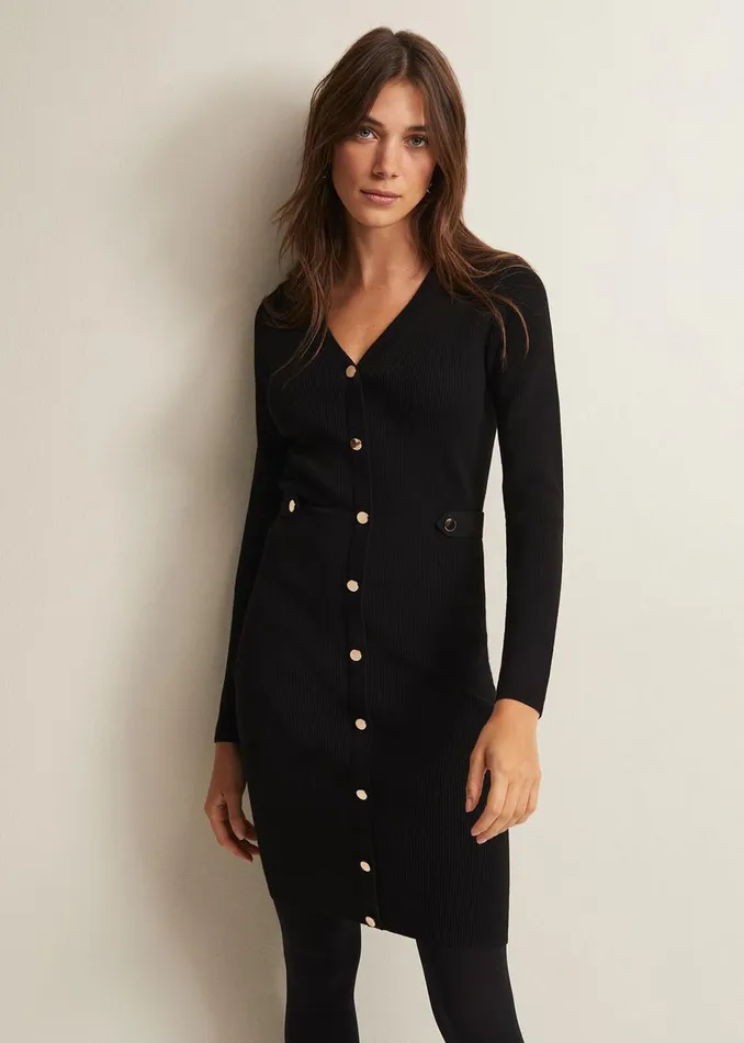 Women Phase Eight Day Dresses Kinza Black Knitted Mini Dress Black