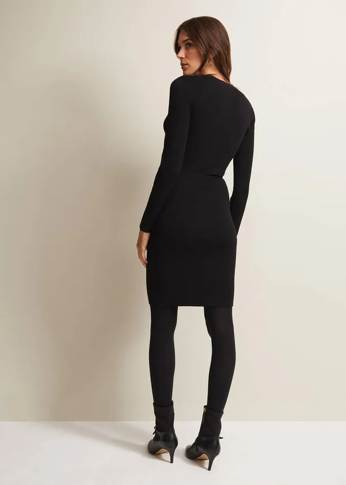 Women Phase Eight Day Dresses Kinza Black Knitted Mini Dress Black