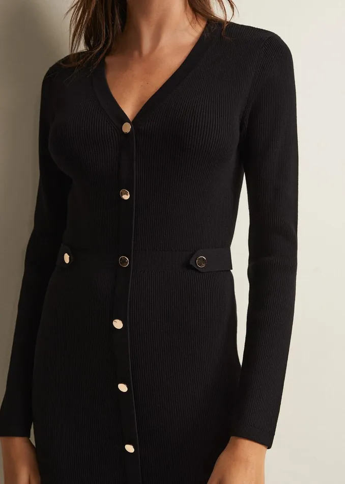 Women Phase Eight Day Dresses Kinza Black Knitted Mini Dress Black