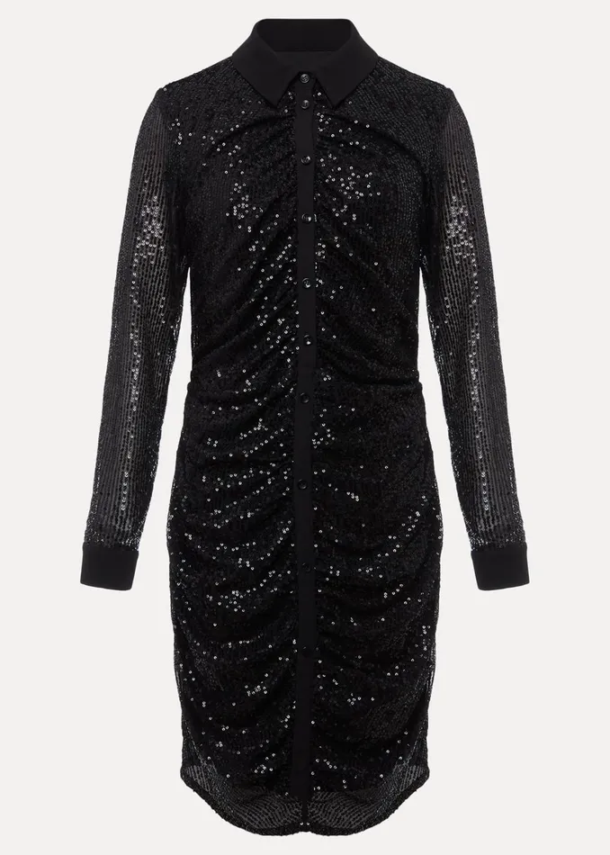 Women Phase Eight Day Dresses Kirsty Ruched Sequin Dress Black