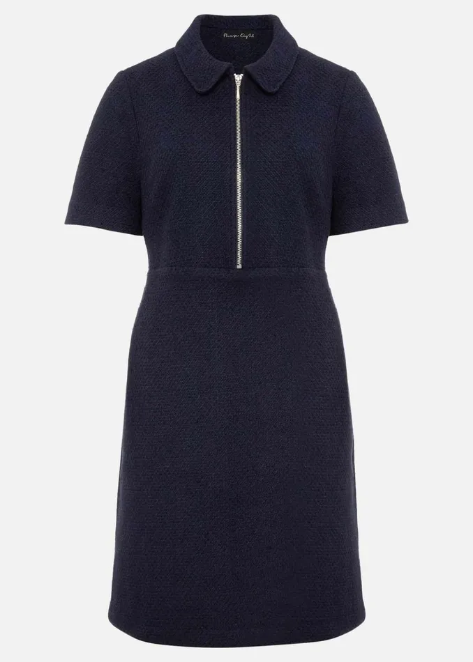 Women Phase Eight Day Dresses Lana Tweed Zip Tunic Mini Dress Navy