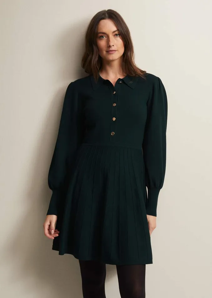 Women Phase Eight Day Dresses Lecia Fit And Flare Mini Dress Forest