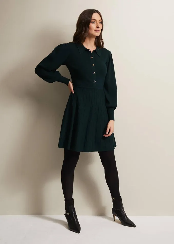 Women Phase Eight Day Dresses Lecia Fit And Flare Mini Dress Forest