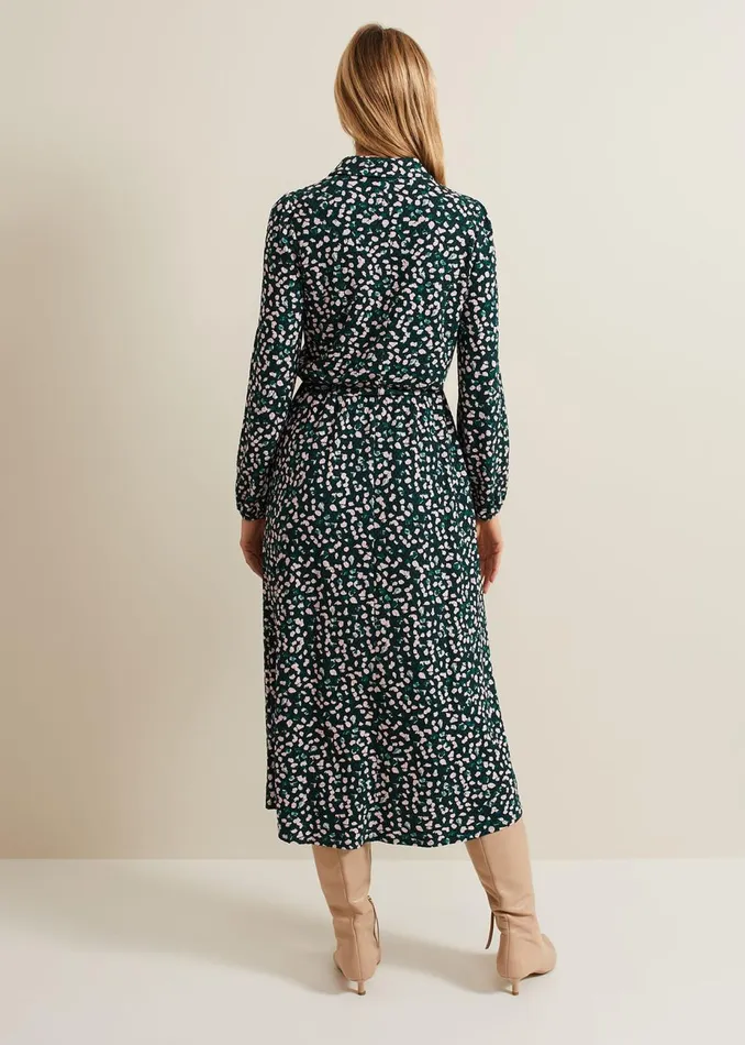 Women Phase Eight Day Dresses Loretta Midi Dress Green Multi