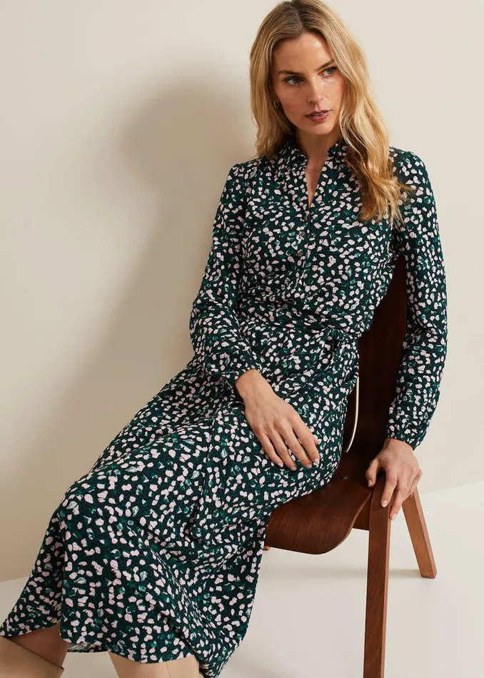 Women Phase Eight Day Dresses Loretta Midi Dress Green Multi