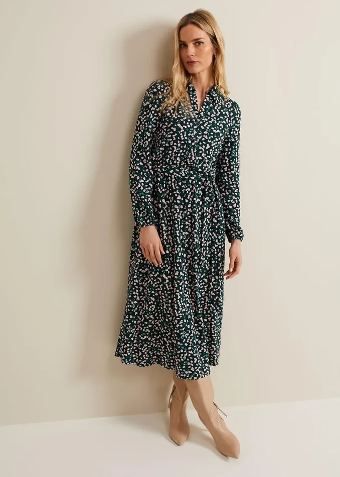 Women Phase Eight Day Dresses Loretta Midi Dress Green Multi