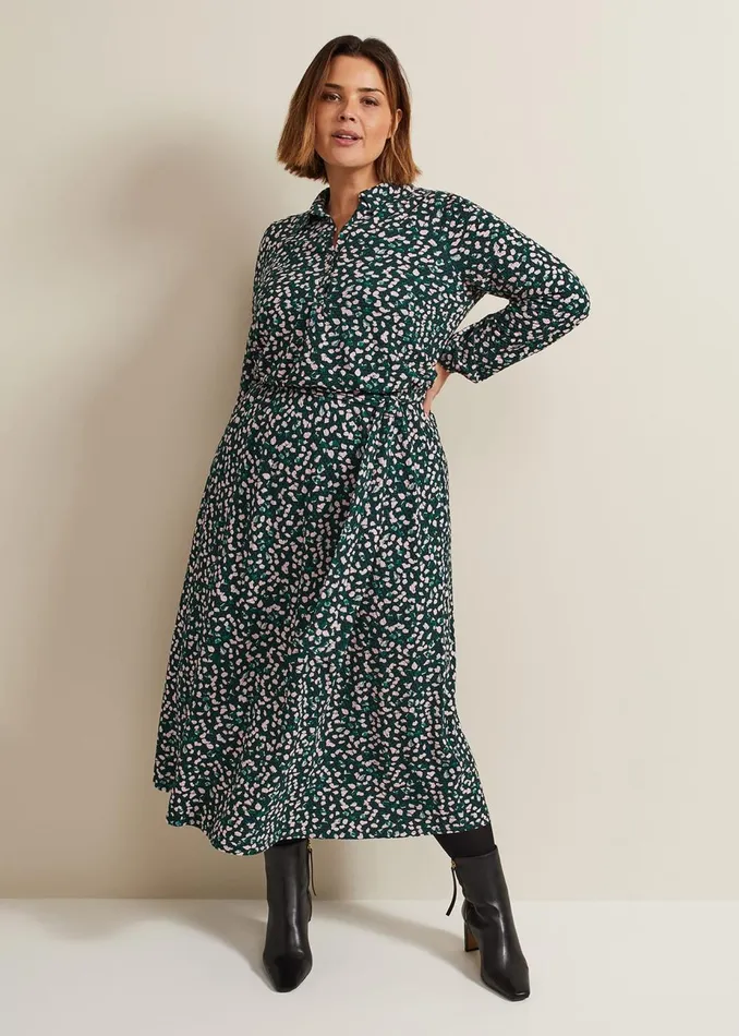 Women Phase Eight Day Dresses Loretta Midi Dress Green Multi