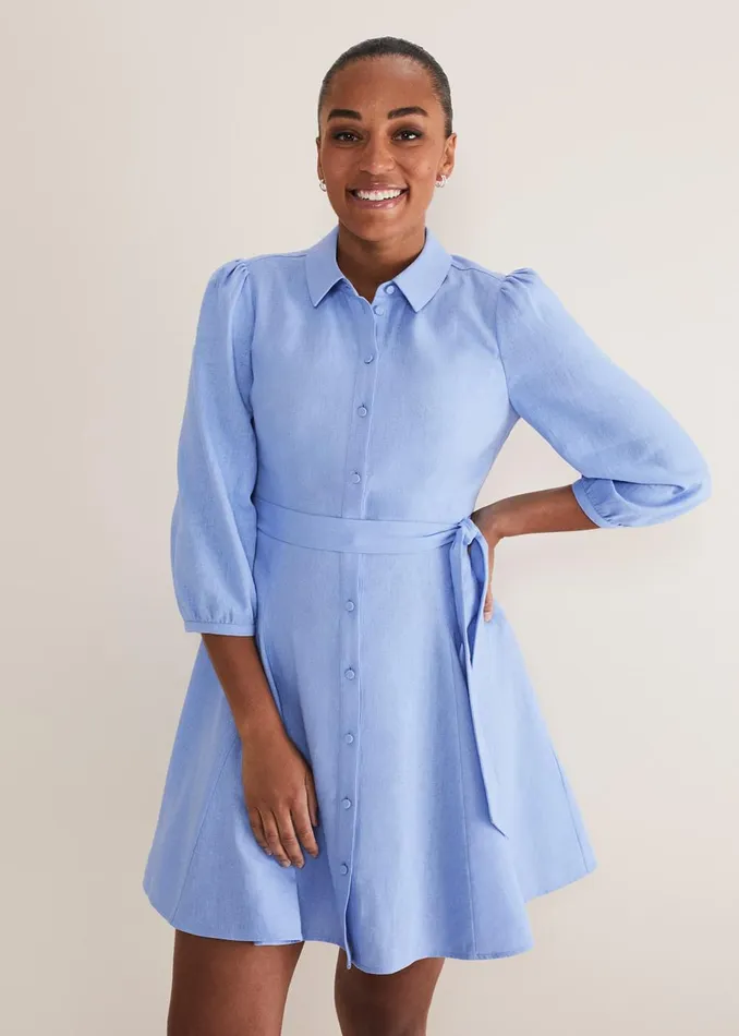 Women Phase Eight Day Dresses Lucie Linen Shirt Dress Pale Blue