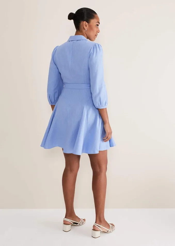 Women Phase Eight Day Dresses Lucie Linen Shirt Dress Pale Blue