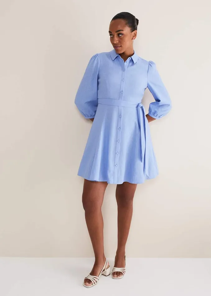 Women Phase Eight Day Dresses Lucie Linen Shirt Dress Pale Blue