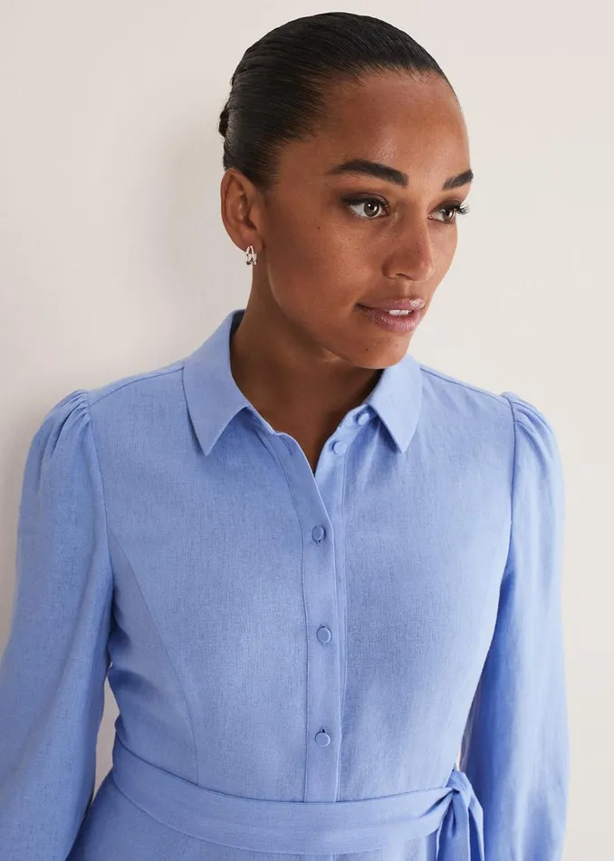 Women Phase Eight Day Dresses Lucie Linen Shirt Dress Pale Blue