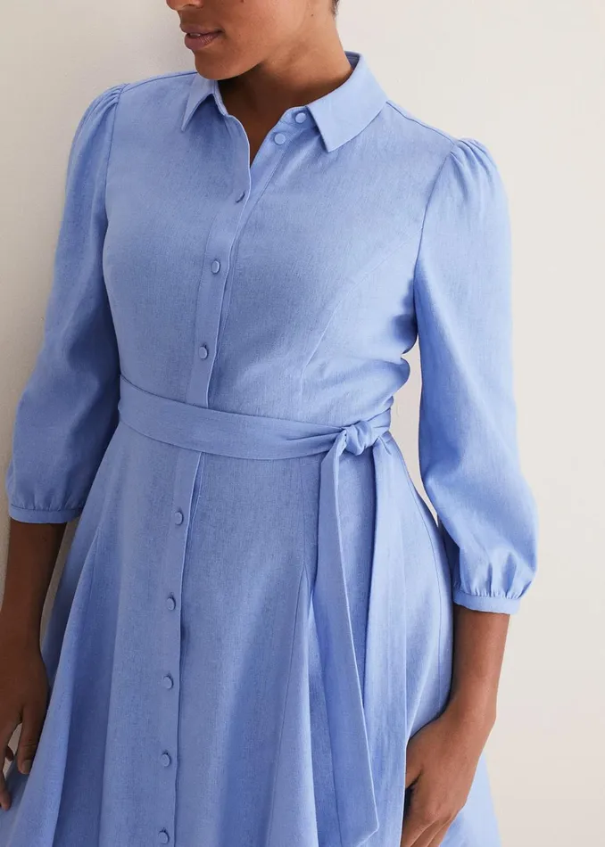Women Phase Eight Day Dresses Lucie Linen Shirt Dress Pale Blue