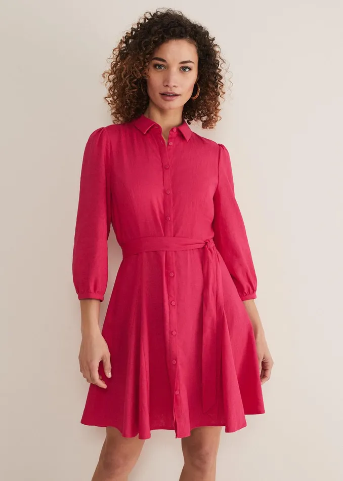 Women Phase Eight Day Dresses Lucie Linen Shirt Dress Pink