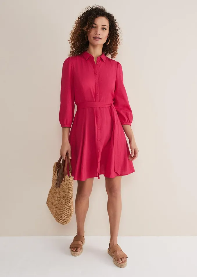 Women Phase Eight Day Dresses Lucie Linen Shirt Dress Pink