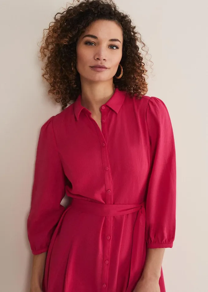 Women Phase Eight Day Dresses Lucie Linen Shirt Dress Pink
