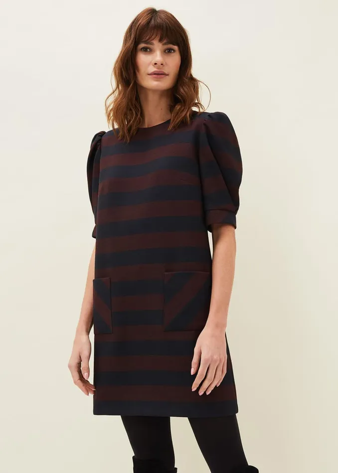 Women Phase Eight Day Dresses Maple Stripe Dress Navychestnut