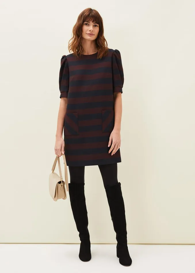 Women Phase Eight Day Dresses Maple Stripe Dress Navychestnut