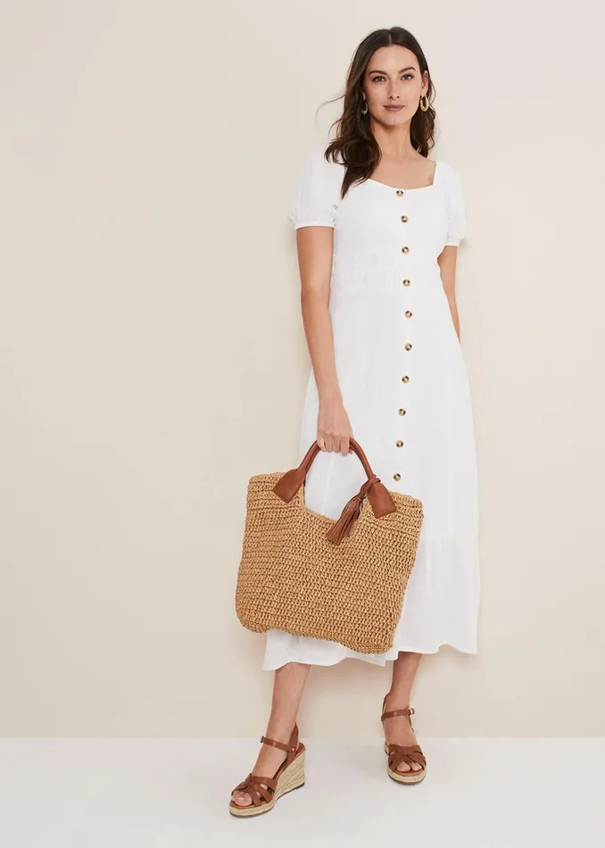 Women Phase Eight Day Dresses Maribella Linen Midi Dress White