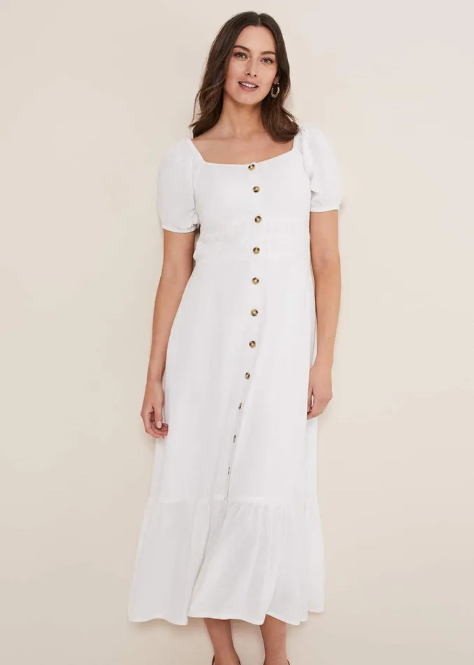 Women Phase Eight Day Dresses Maribella Linen Midi Dress White