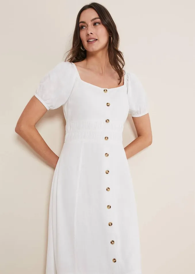 Women Phase Eight Day Dresses Maribella Linen Midi Dress White