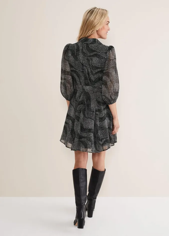 Women Phase Eight Day Dresses Miriam Chiffon Shirt Mini Dress Blackivory