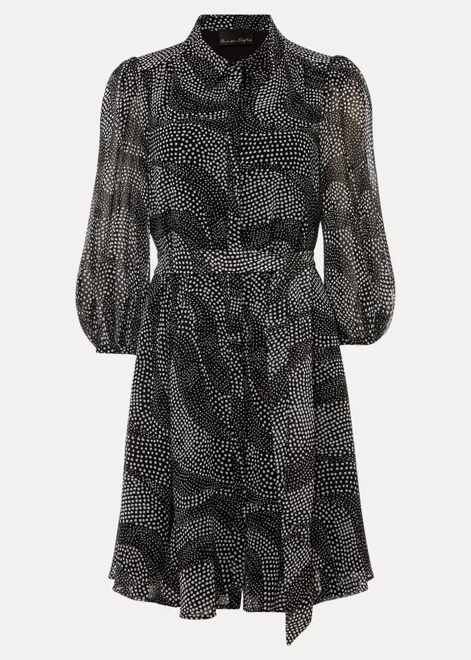 Women Phase Eight Day Dresses Miriam Chiffon Shirt Mini Dress Blackivory