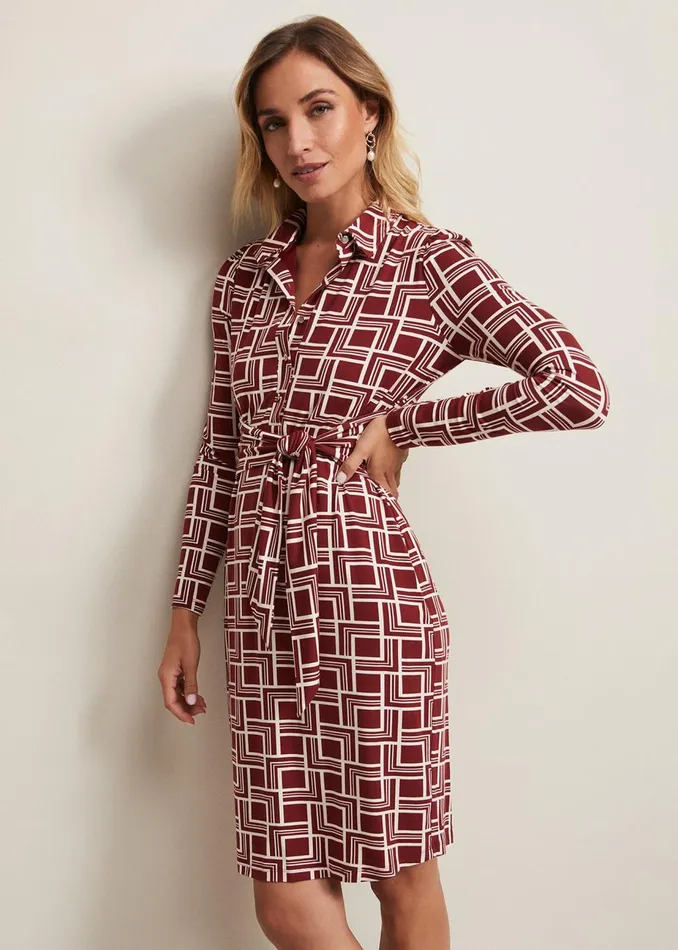 Women Phase Eight Day Dresses Montana Geo Shirt Shift Dress Multicoloured