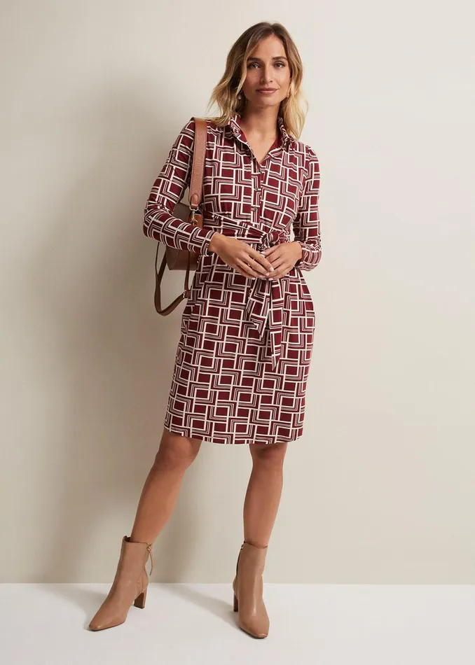 Women Phase Eight Day Dresses Montana Geo Shirt Shift Dress Multicoloured