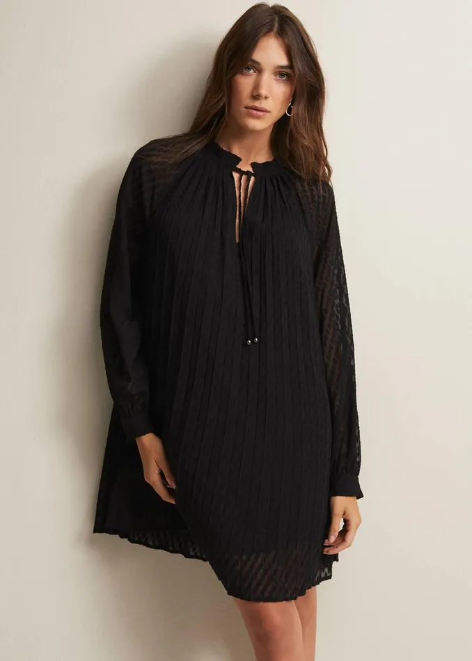 Women Phase Eight Day Dresses Nikkita Pleated Swing Mini Dress Black