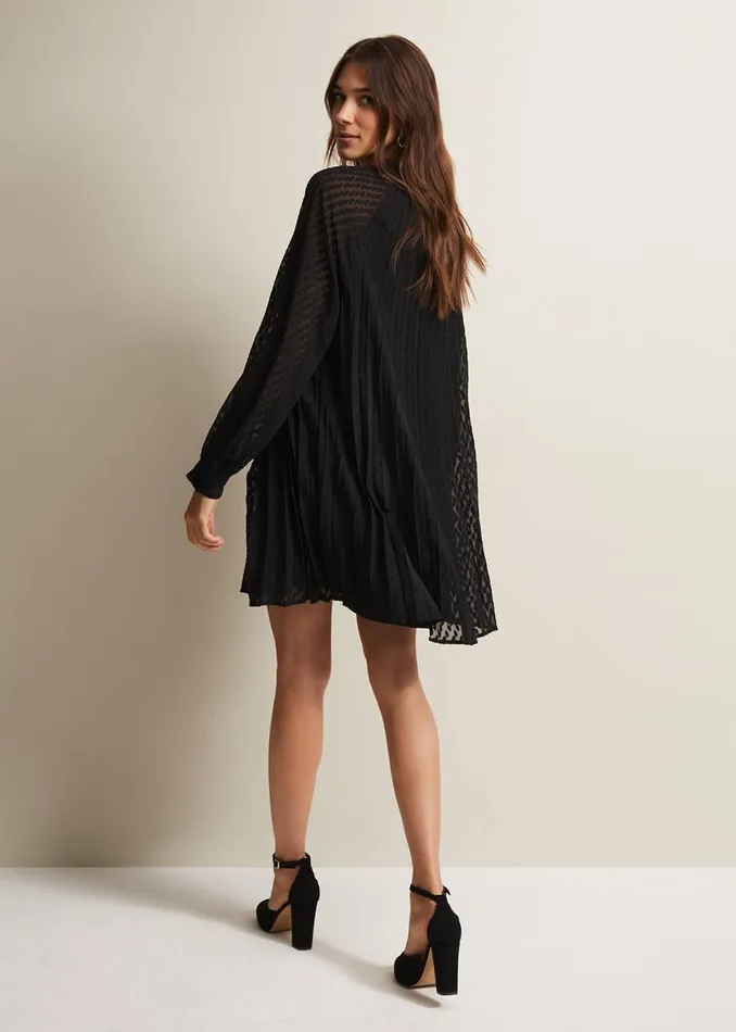 Women Phase Eight Day Dresses Nikkita Pleated Swing Mini Dress Black