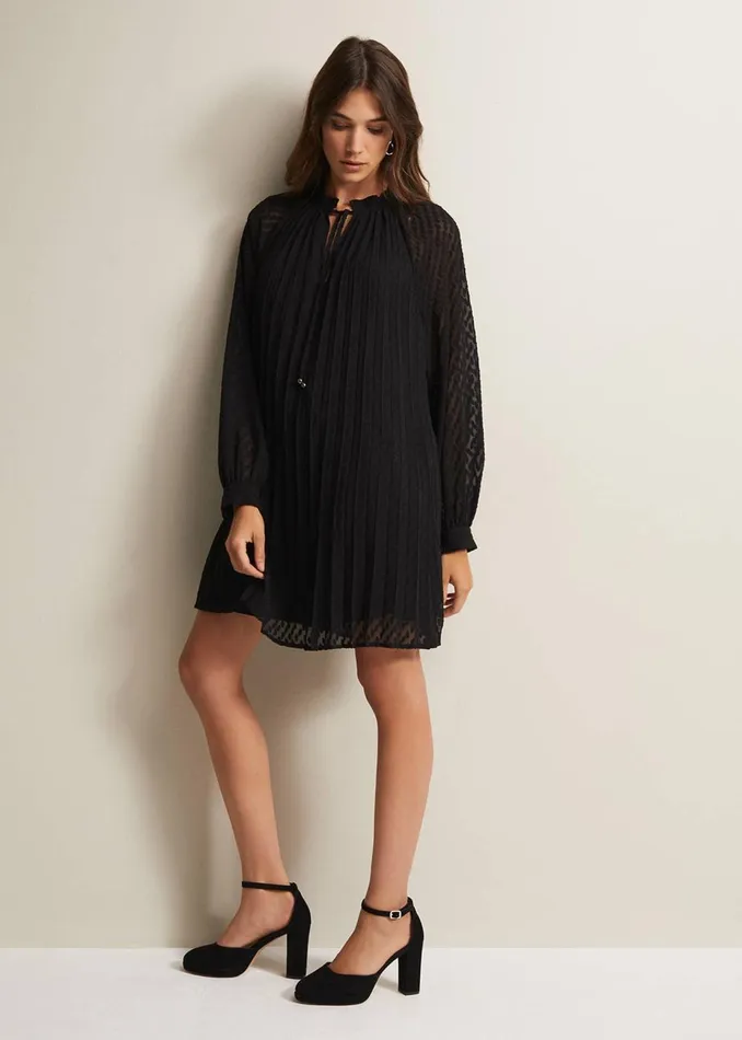 Women Phase Eight Day Dresses Nikkita Pleated Swing Mini Dress Black
