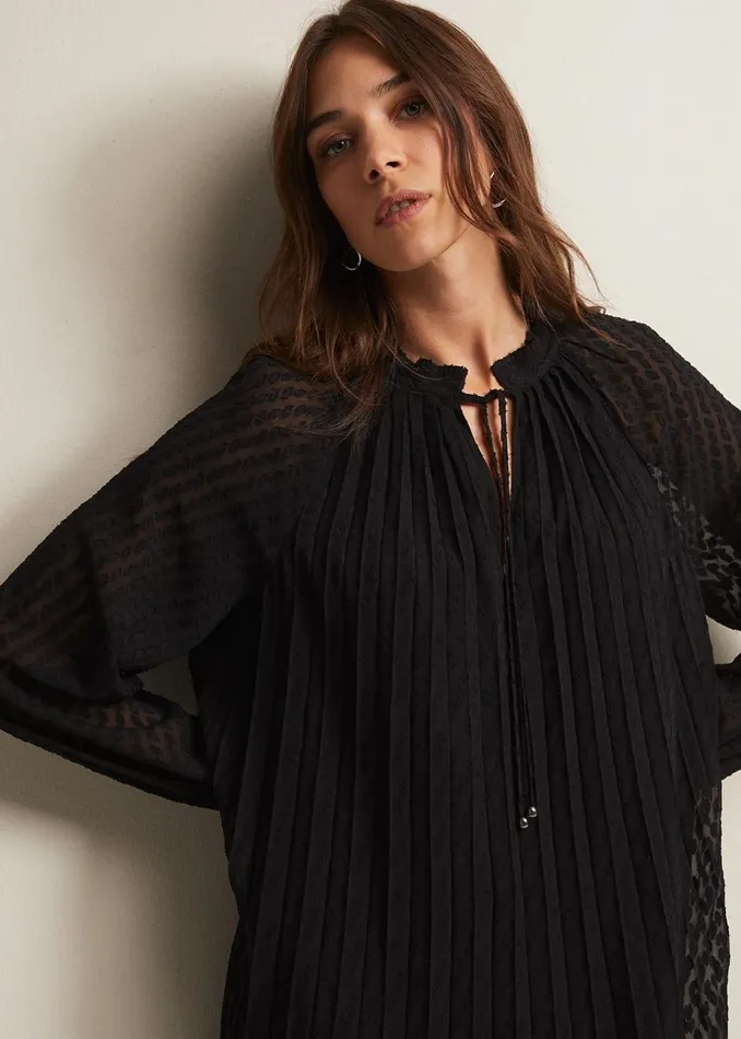 Women Phase Eight Day Dresses Nikkita Pleated Swing Mini Dress Black