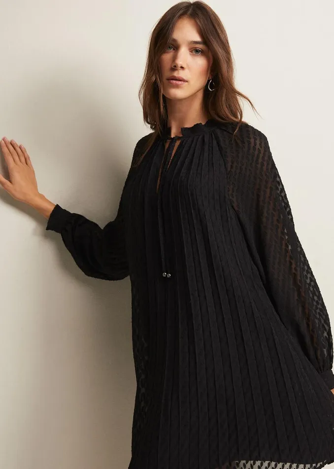 Women Phase Eight Day Dresses Nikkita Pleated Swing Mini Dress Black
