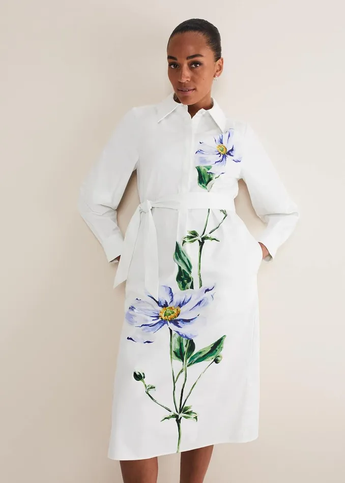 Women Phase Eight Day Dresses Nina Cotton Longline Shirt Midi Dress Ivory