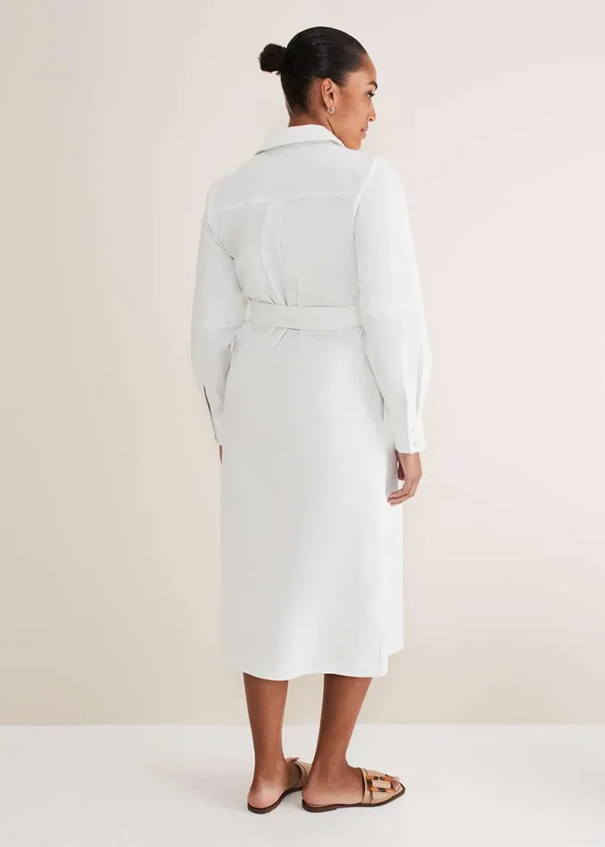 Women Phase Eight Day Dresses Nina Cotton Longline Shirt Midi Dress Ivory