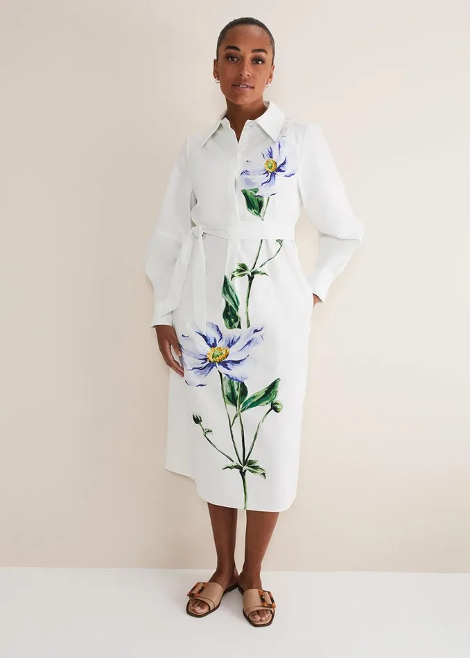 Women Phase Eight Day Dresses Nina Cotton Longline Shirt Midi Dress Ivory