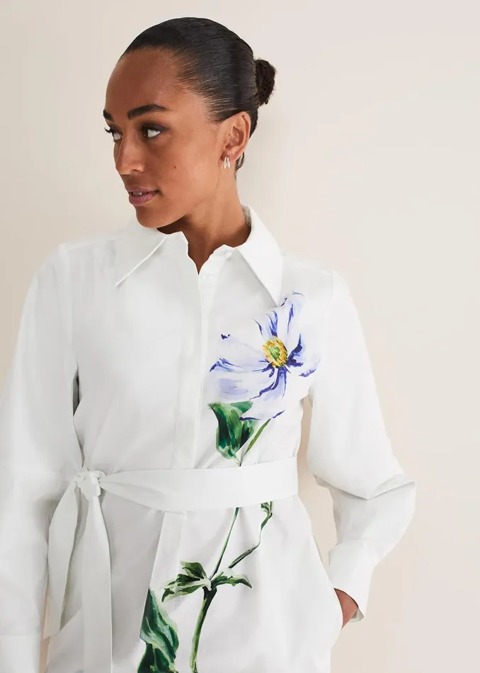 Women Phase Eight Day Dresses Nina Cotton Longline Shirt Midi Dress Ivory