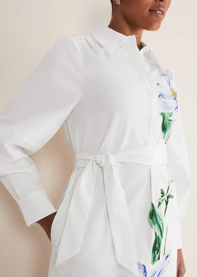 Women Phase Eight Day Dresses Nina Cotton Longline Shirt Midi Dress Ivory