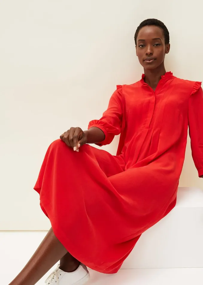 Women Phase Eight Day Dresses Nivana Frill Shirt Midi Dress Red