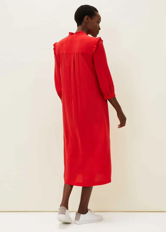 Women Phase Eight Day Dresses Nivana Frill Shirt Midi Dress Red