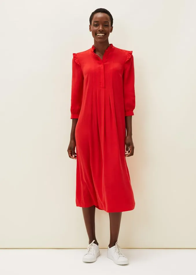 Women Phase Eight Day Dresses Nivana Frill Shirt Midi Dress Red
