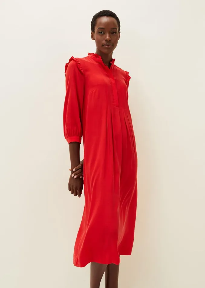 Women Phase Eight Day Dresses Nivana Frill Shirt Midi Dress Red