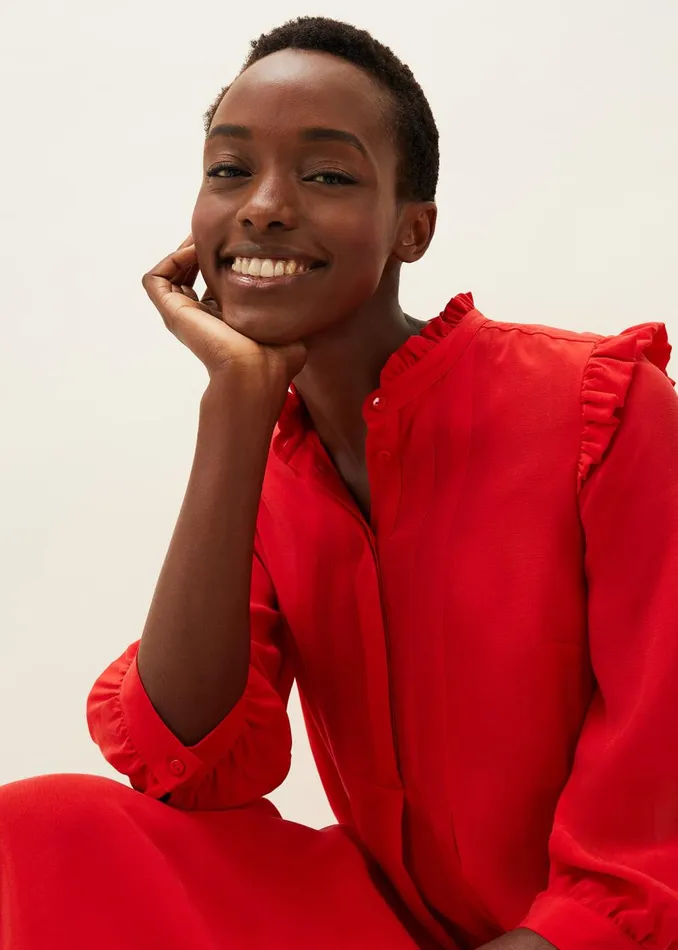 Women Phase Eight Day Dresses Nivana Frill Shirt Midi Dress Red