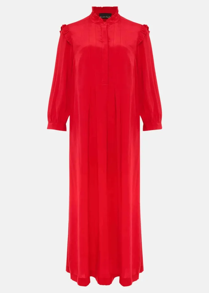 Women Phase Eight Day Dresses Nivana Frill Shirt Midi Dress Red