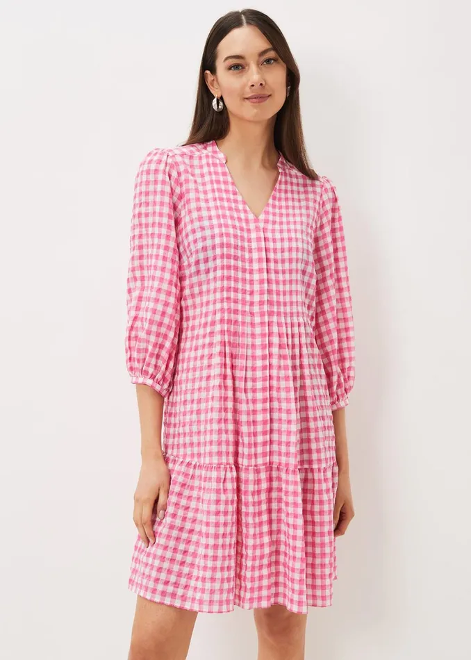 Women Phase Eight Day Dresses Oona Gingham Swing Dress Pinkivory