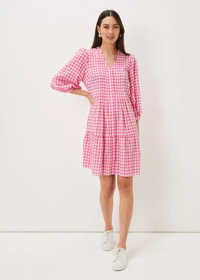 Women Phase Eight Day Dresses Oona Gingham Swing Dress Pinkivory