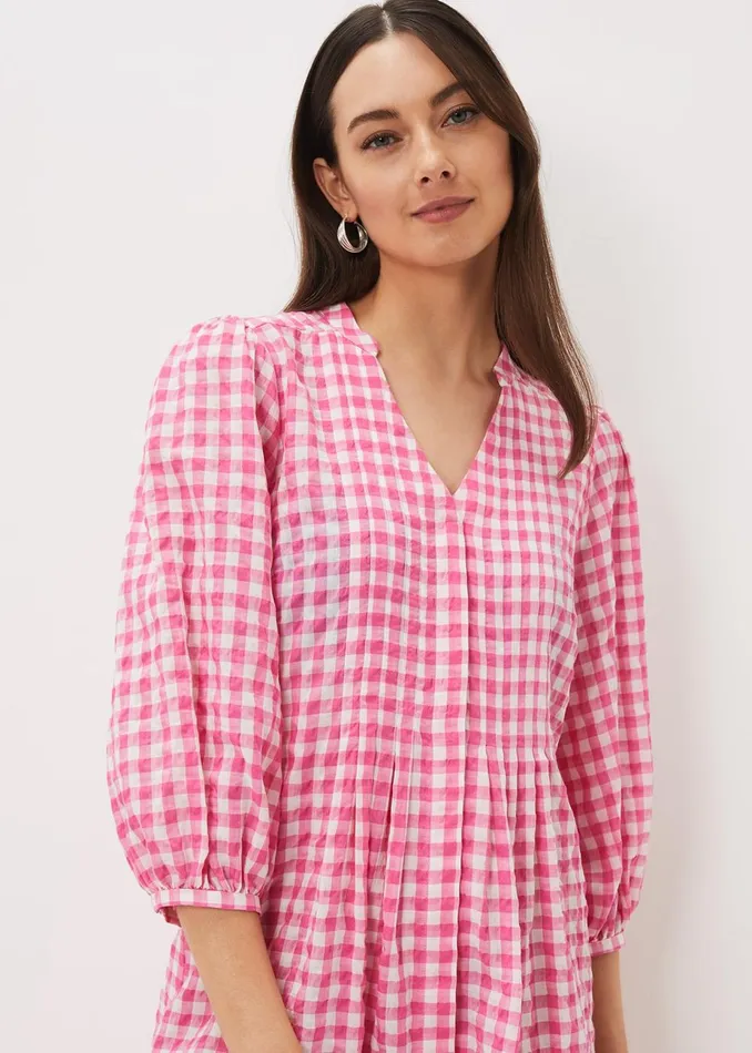 Women Phase Eight Day Dresses Oona Gingham Swing Dress Pinkivory