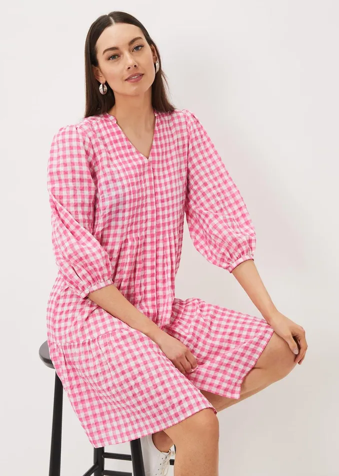 Women Phase Eight Day Dresses Oona Gingham Swing Dress Pinkivory